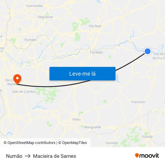 Numão to Macieira de Sarnes map