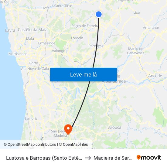 Lustosa e Barrosas (Santo Estêvão) to Macieira de Sarnes map