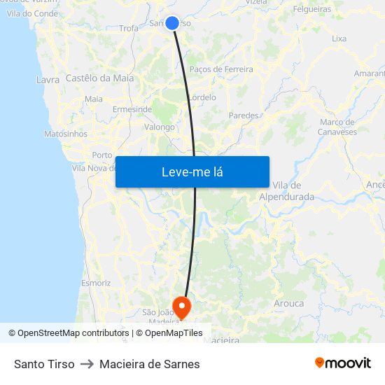 Santo Tirso to Macieira de Sarnes map