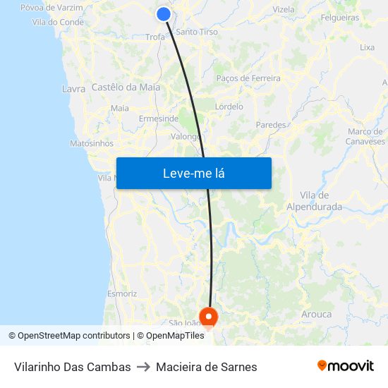 Vilarinho Das Cambas to Macieira de Sarnes map