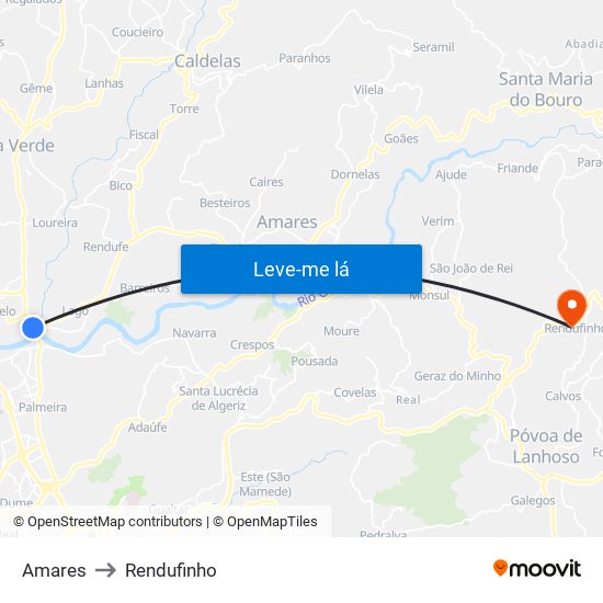 Amares to Rendufinho map