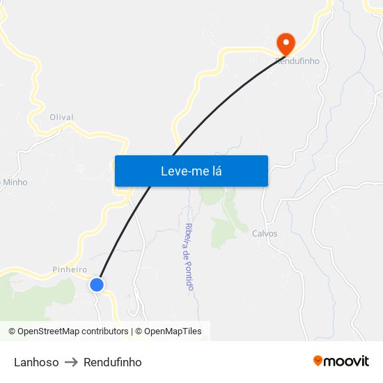 Lanhoso to Rendufinho map