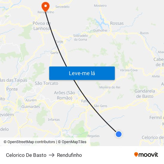 Celorico De Basto to Rendufinho map