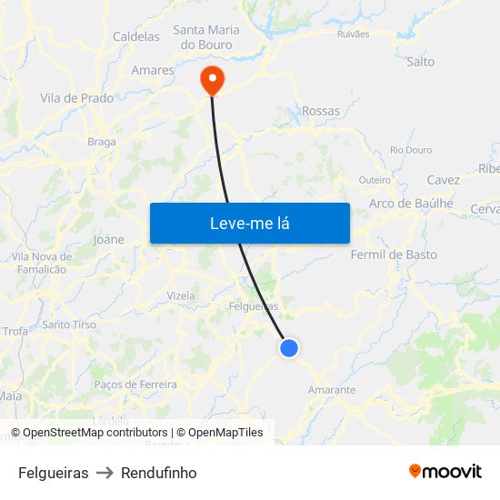 Felgueiras to Rendufinho map