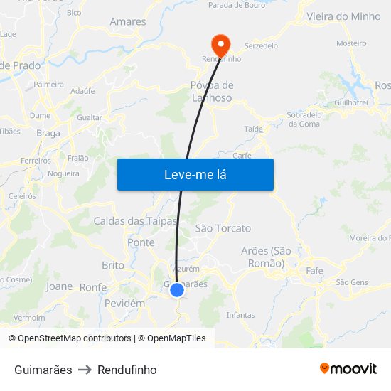 Guimarães to Rendufinho map