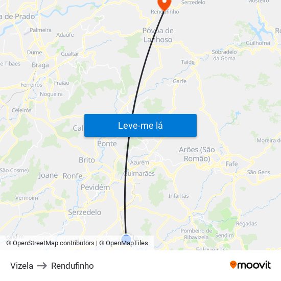Vizela to Rendufinho map