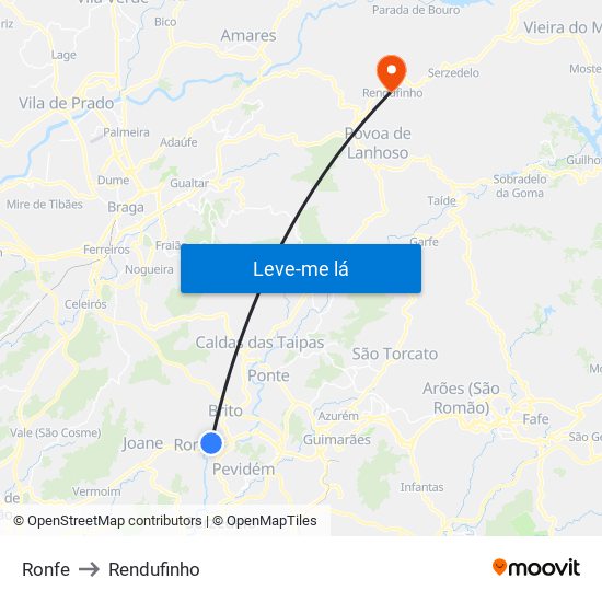 Ronfe to Rendufinho map