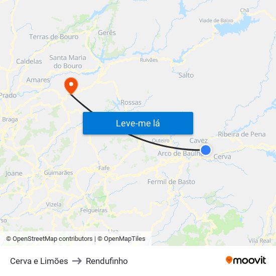 Cerva e Limões to Rendufinho map