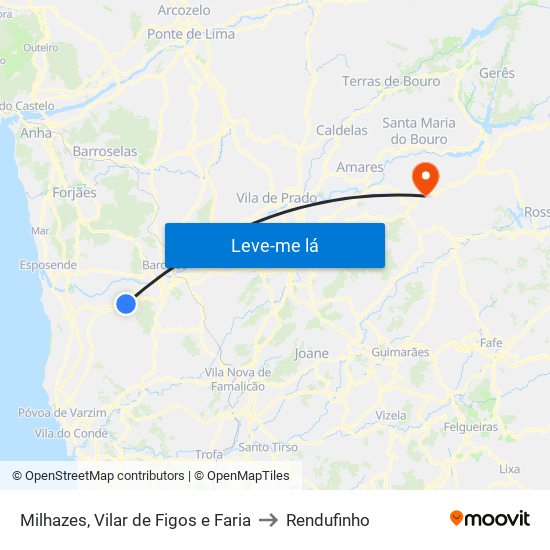 Milhazes, Vilar de Figos e Faria to Rendufinho map