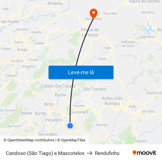 Candoso (São Tiago) e Mascotelos to Rendufinho map