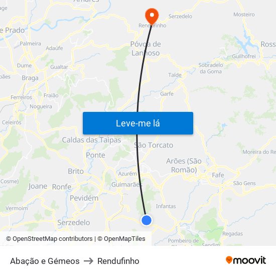 Abação e Gémeos to Rendufinho map