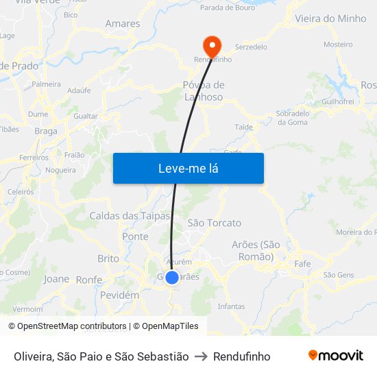 Oliveira, São Paio e São Sebastião to Rendufinho map