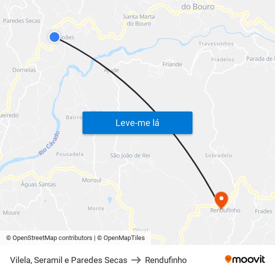 Vilela, Seramil e Paredes Secas to Rendufinho map