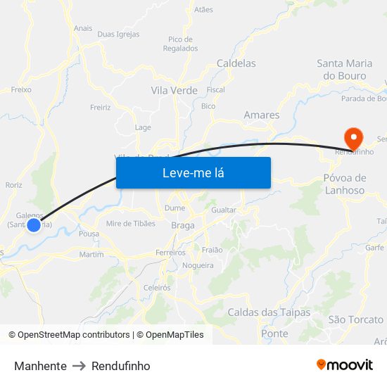 Manhente to Rendufinho map