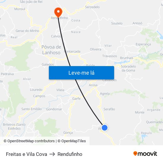 Freitas e Vila Cova to Rendufinho map