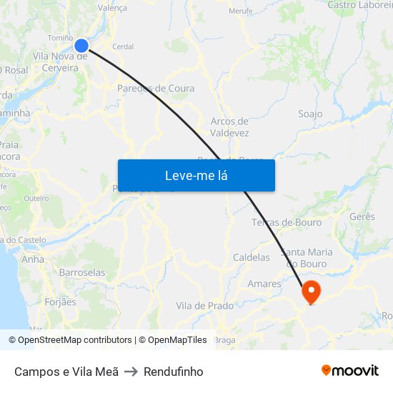 Campos e Vila Meã to Rendufinho map