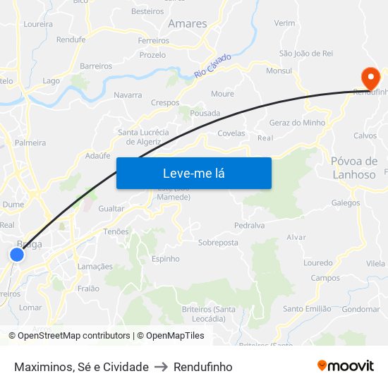 Maximinos, Sé e Cividade to Rendufinho map