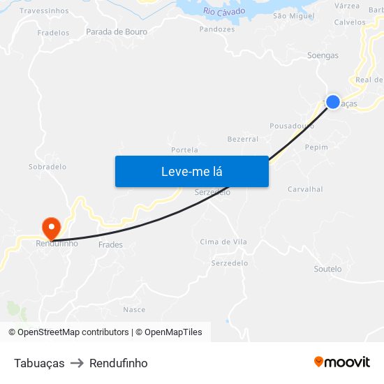 Tabuaças to Rendufinho map