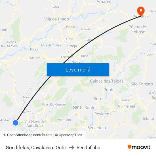 Gondifelos, Cavalões e Outiz to Rendufinho map