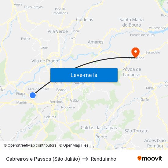 Cabreiros e Passos (São Julião) to Rendufinho map