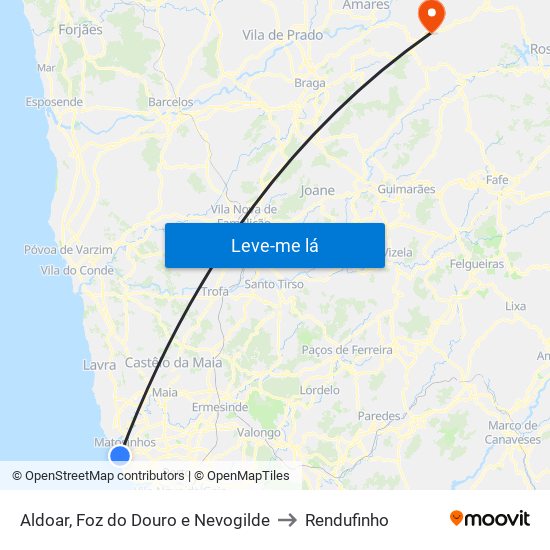 Aldoar, Foz do Douro e Nevogilde to Rendufinho map