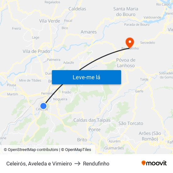 Celeirós, Aveleda e Vimieiro to Rendufinho map