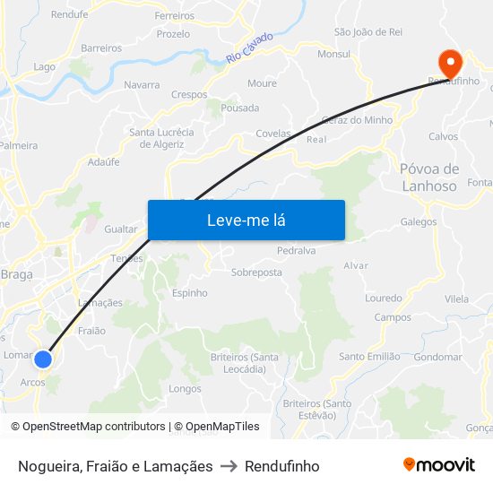 Nogueira, Fraião e Lamaçães to Rendufinho map