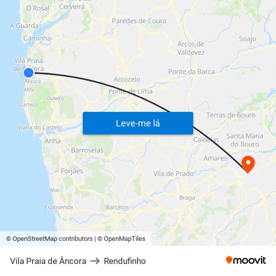 Vila Praia de Âncora to Rendufinho map