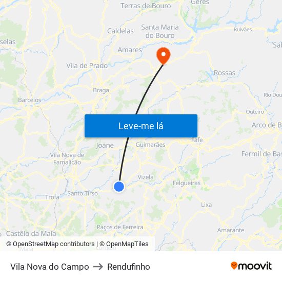 Vila Nova do Campo to Rendufinho map