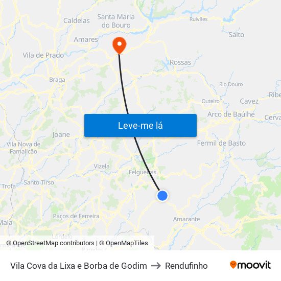 Vila Cova da Lixa e Borba de Godim to Rendufinho map