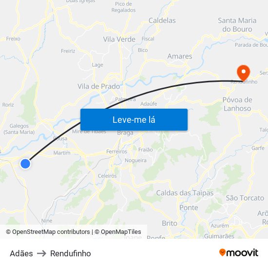 Adães to Rendufinho map