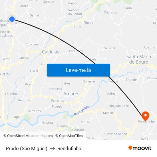 Prado (São Miguel) to Rendufinho map