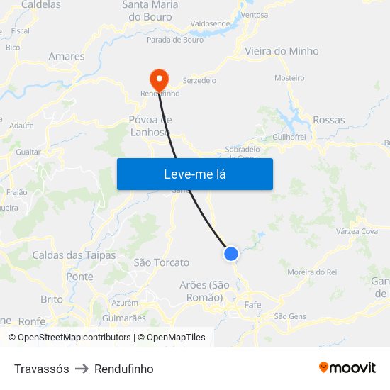 Travassós to Rendufinho map