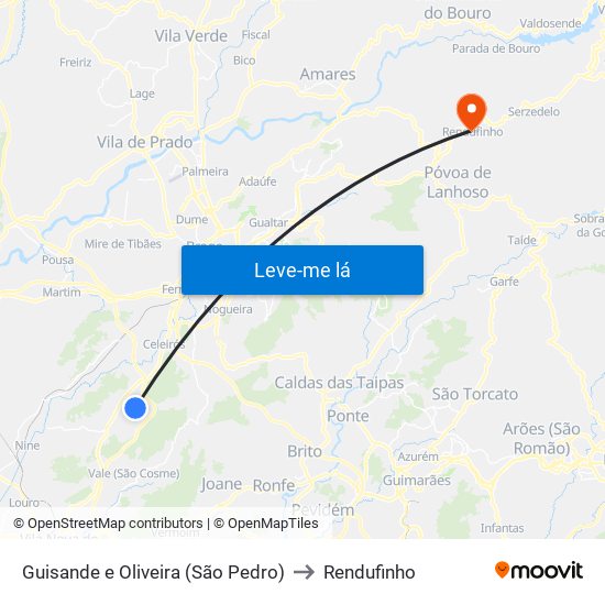 Guisande e Oliveira (São Pedro) to Rendufinho map