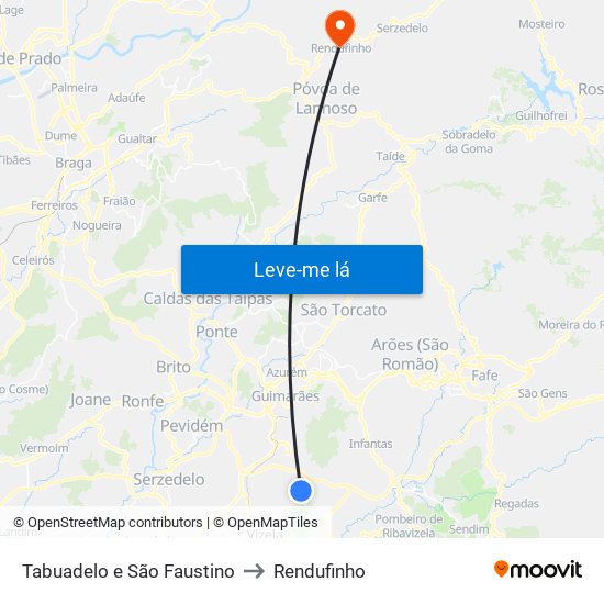 Tabuadelo e São Faustino to Rendufinho map