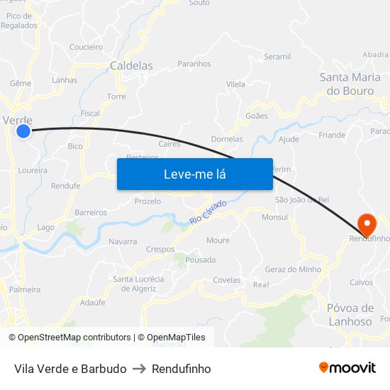 Vila Verde e Barbudo to Rendufinho map