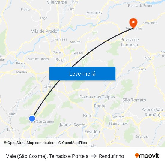 Vale (São Cosme), Telhado e Portela to Rendufinho map