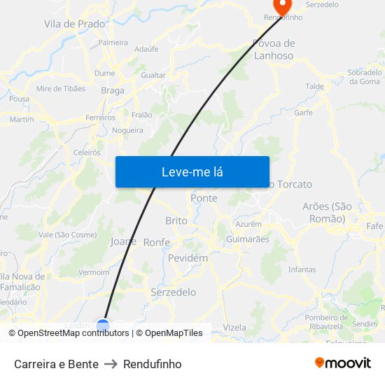 Carreira e Bente to Rendufinho map