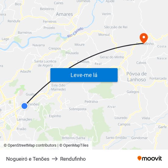 Nogueiró e Tenões to Rendufinho map