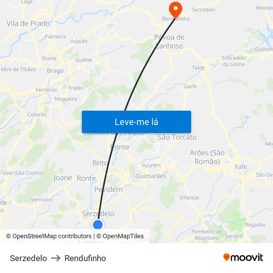 Serzedelo to Rendufinho map