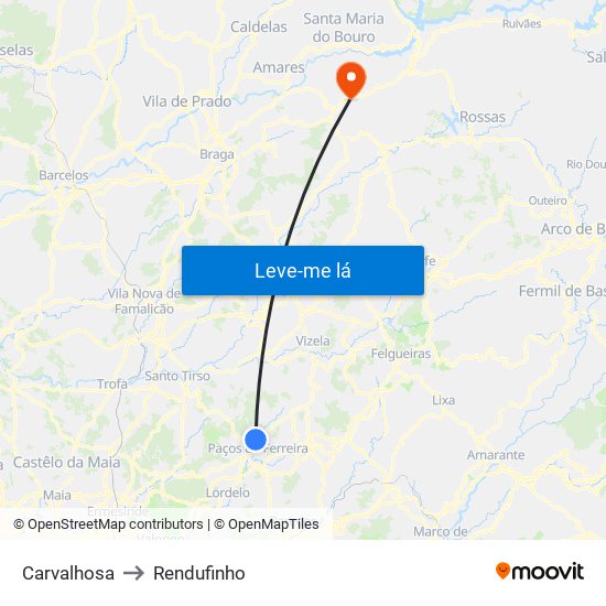 Carvalhosa to Rendufinho map