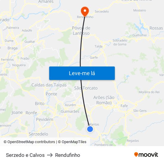 Serzedo e Calvos to Rendufinho map
