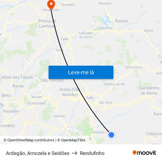 Ardegão, Arnozela e Seidões to Rendufinho map