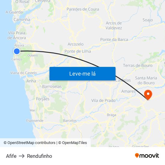 Afife to Rendufinho map