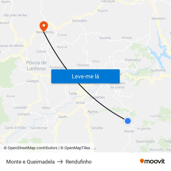 Monte e Queimadela to Rendufinho map