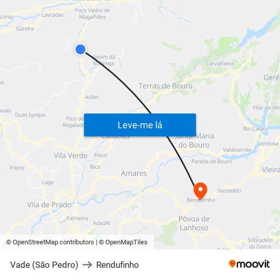 Vade (São Pedro) to Rendufinho map