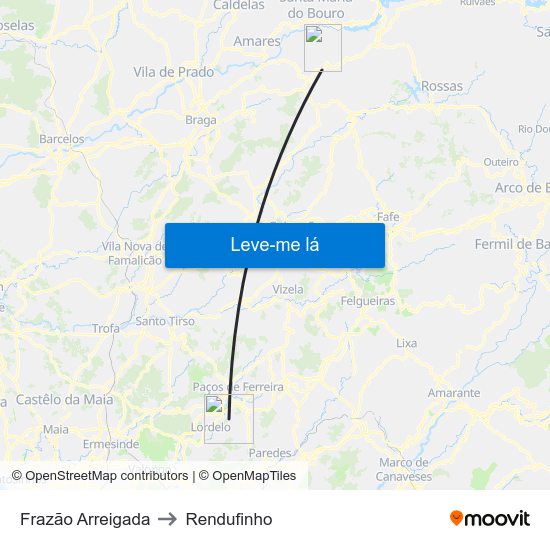 Frazão Arreigada to Rendufinho map