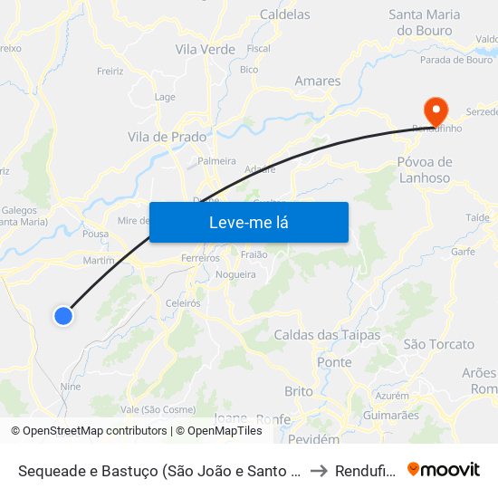 Sequeade e Bastuço (São João e Santo Estêvão) to Rendufinho map