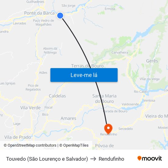 Touvedo (São Lourenço e Salvador) to Rendufinho map