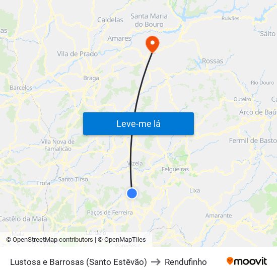 Lustosa e Barrosas (Santo Estêvão) to Rendufinho map